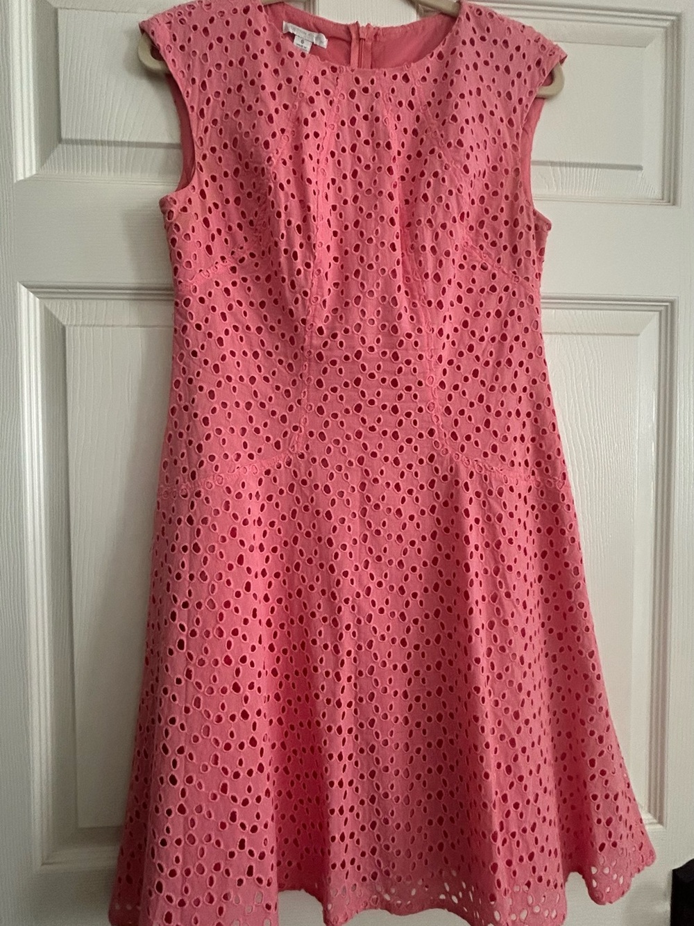 London Times Coral Eyelet Midi Dress with Cap Sleeves